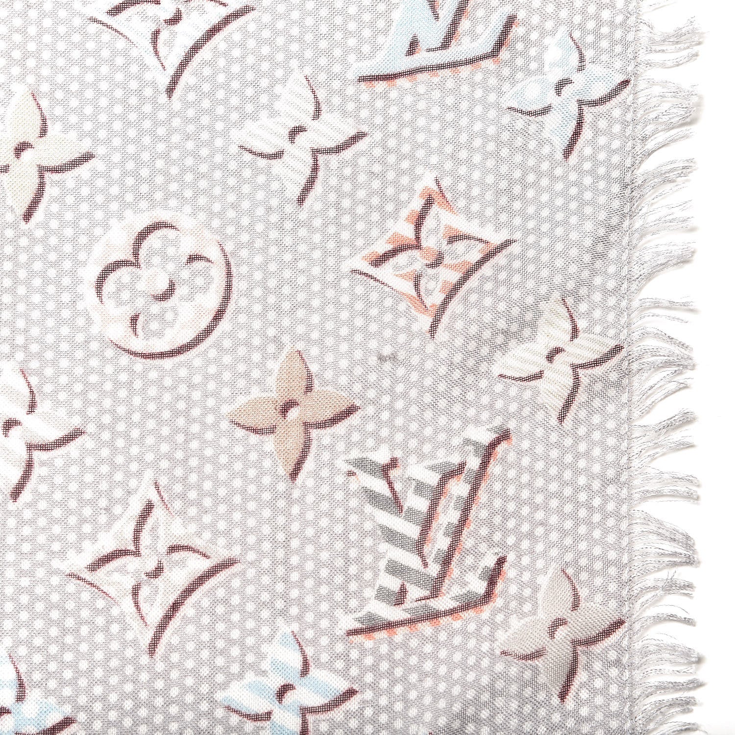 Louis Vuitton Silk Monogram Polka Dots Shawl Gray 4 of 4