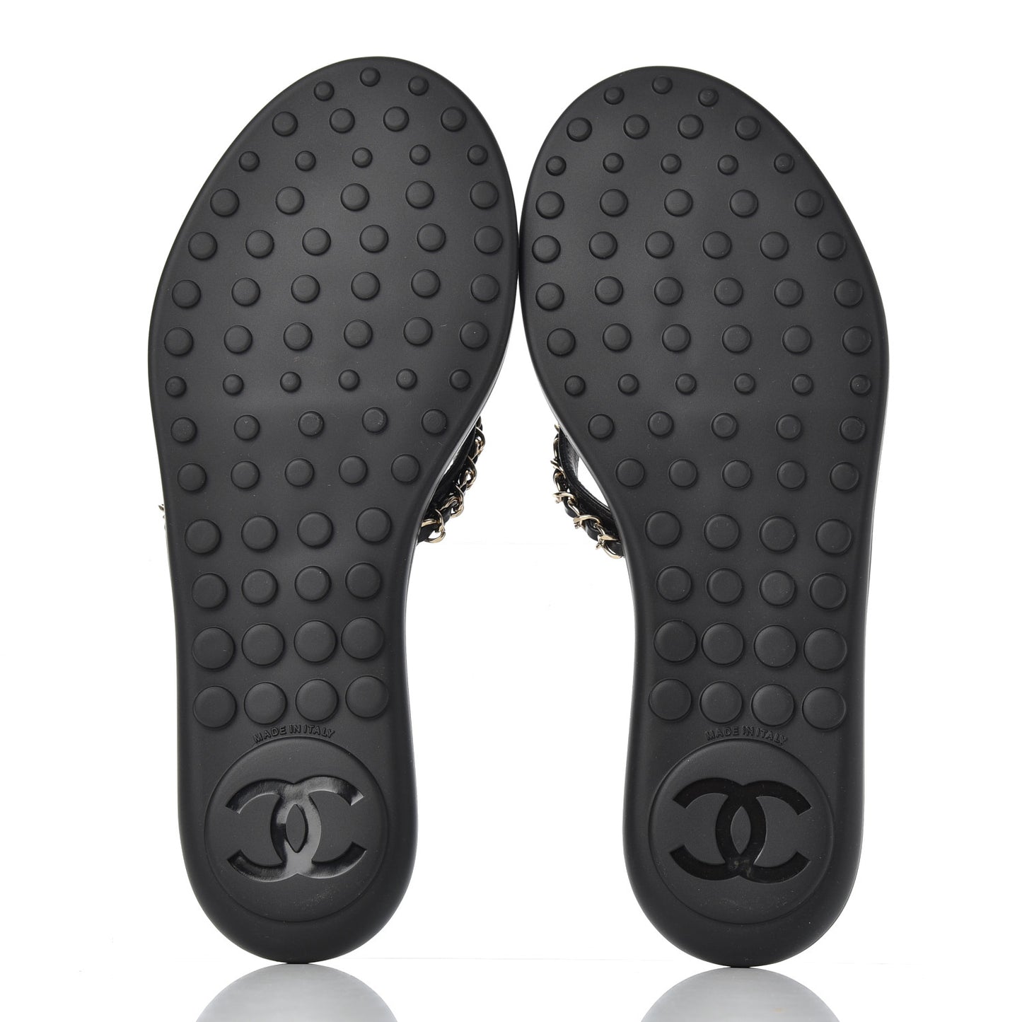 Lambskin CC Chain Thong Sandals 38 Black