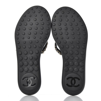 Chanel Lambskin CC Chain Thong Sandals 38 Black 5 of 9