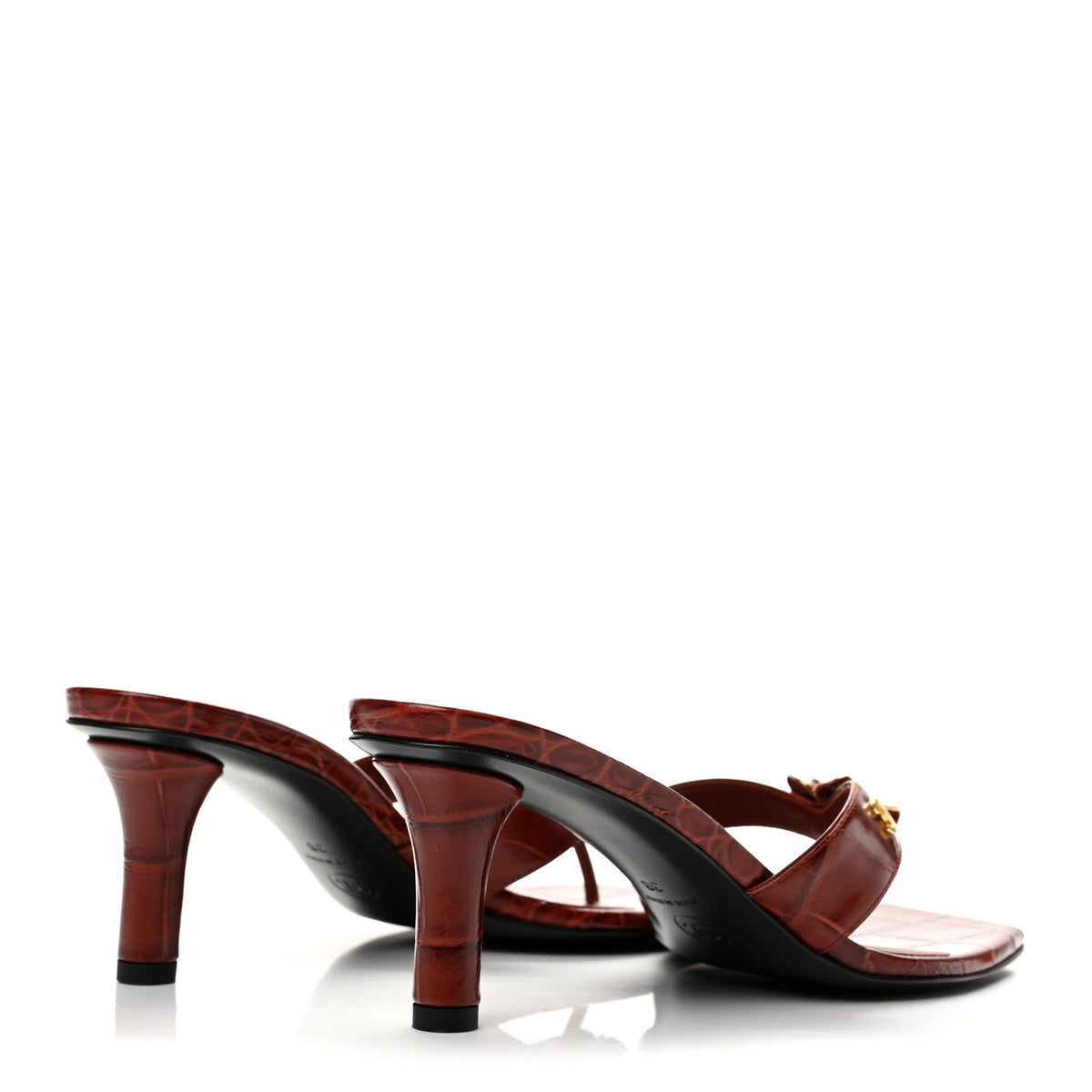 Chanel Crocodile Embossed Patent Calfskin Camellia Thong Sandals 38 Dark Red 5 of 10