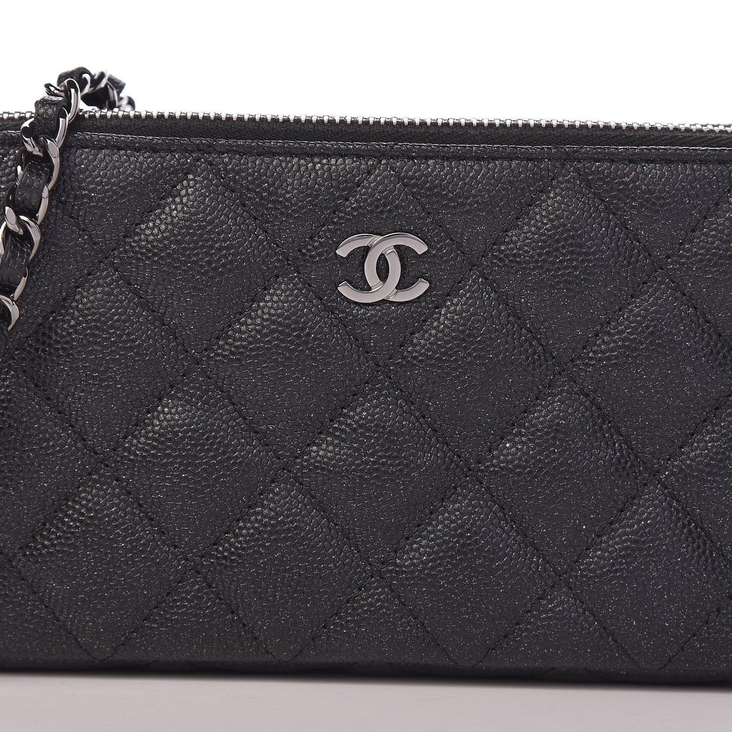Iridescent Caviar Quilted Clutch With Chain Black