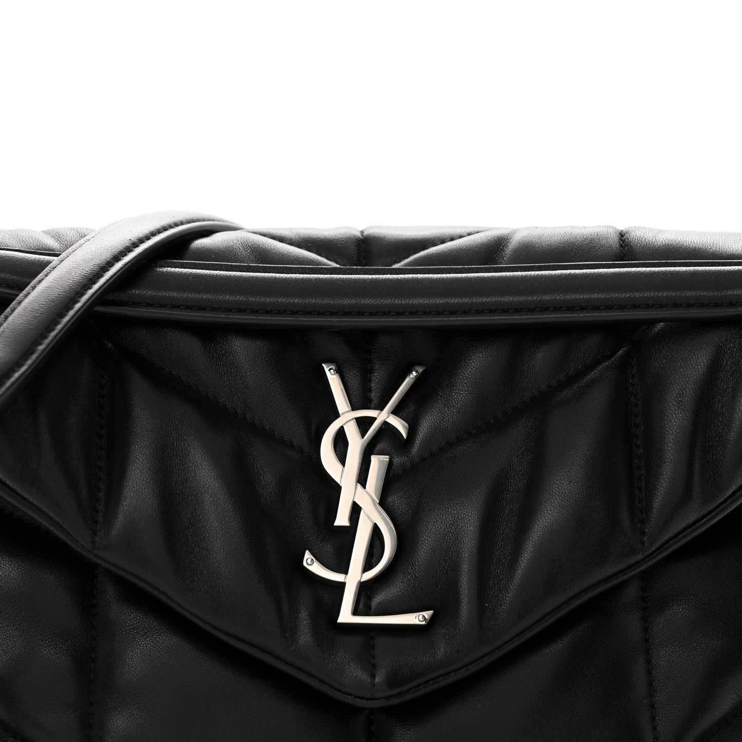 Lambskin Quilted Small Loulou Puffer Monogram Chain Satchel Black