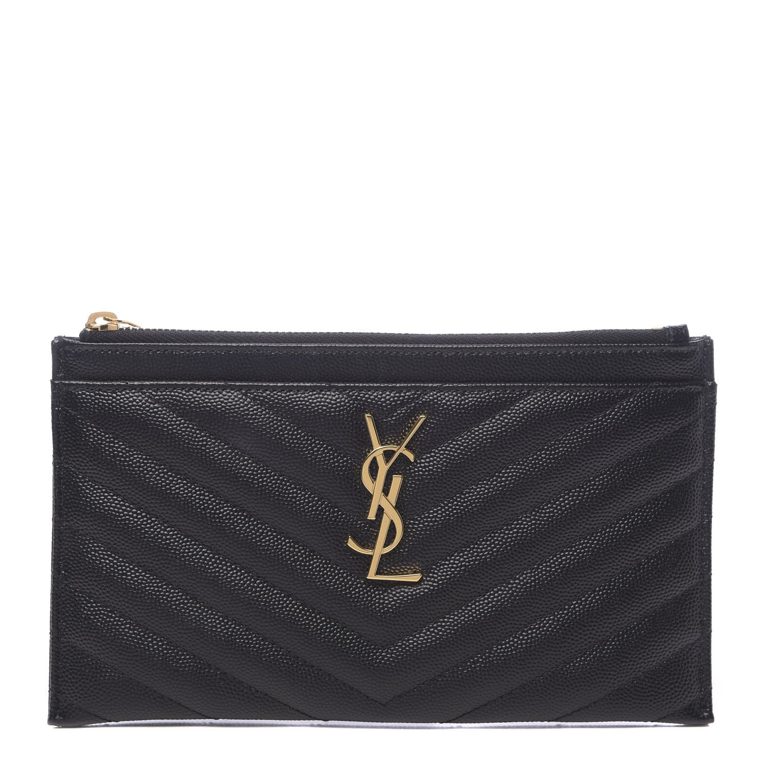 Saint Laurent Grain De Poudre Chevron Monogram Bill Pouch Black 1 of 7