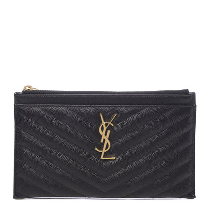 Saint Laurent Grain De Poudre Chevron Monogram Bill Pouch Black 1 of 7
