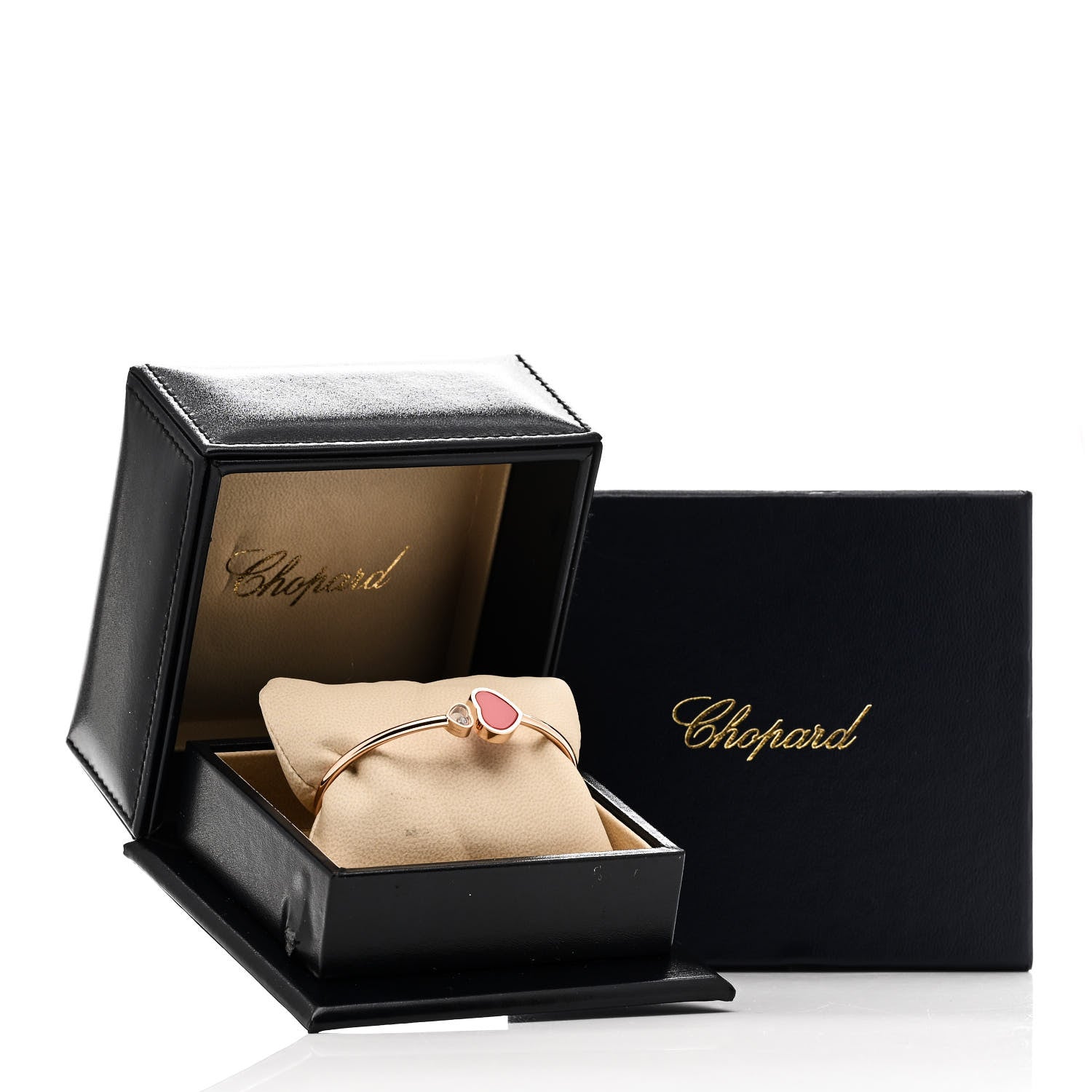 Chopard 18K Rose Gold Diamond Happy Hearts Bangle Bracelet Red 4 of 4