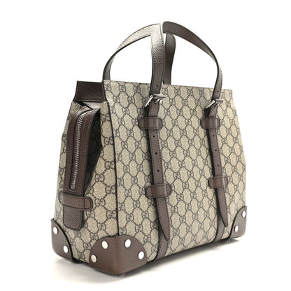 Gucci GG Supreme Monogram Textured Dollar Calfskin Small Detail Tote Beige Ebony New Acero 3 of 9