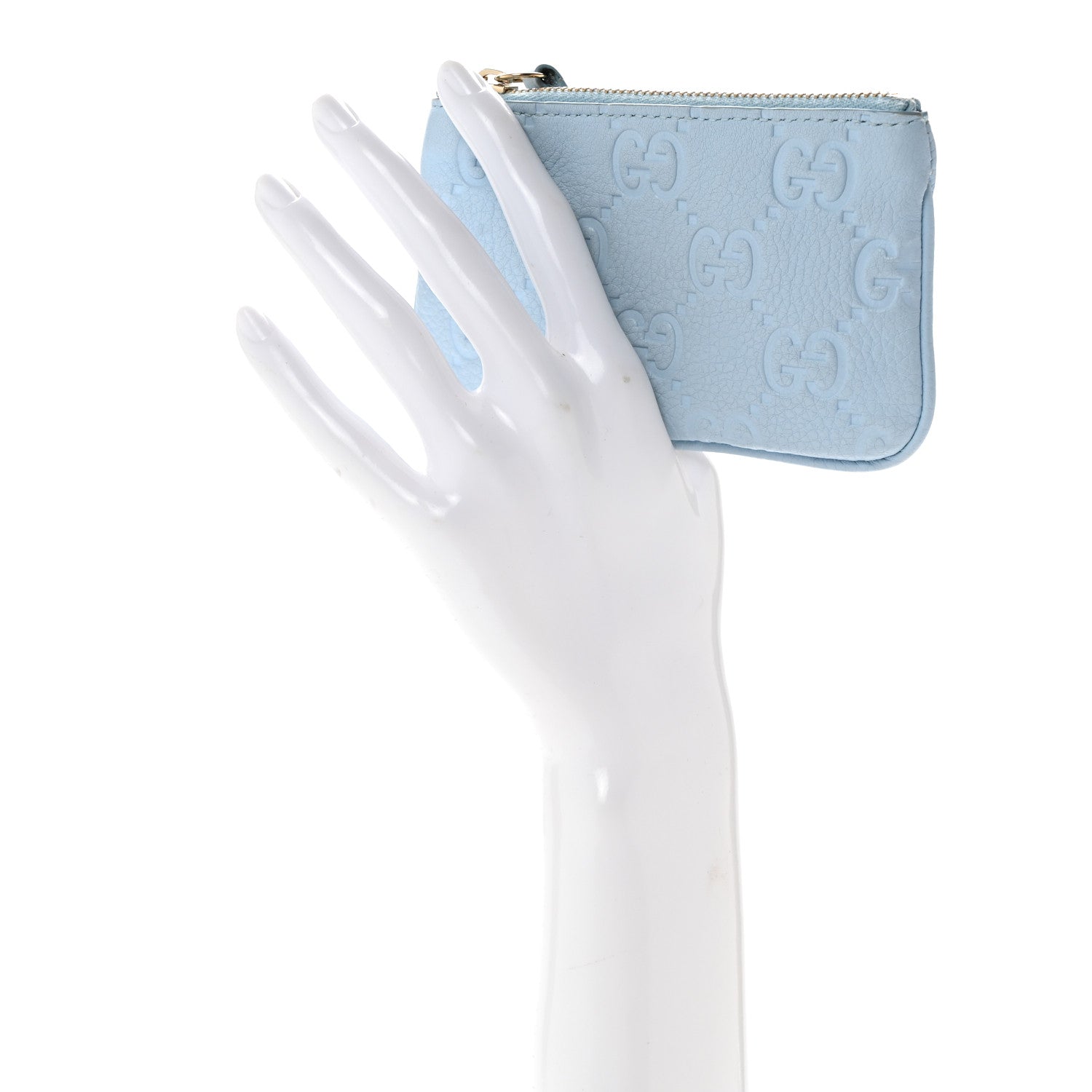 Gucci GG Grainy Calfskin Emblem Zip Key Case Light Blue 2 of 9