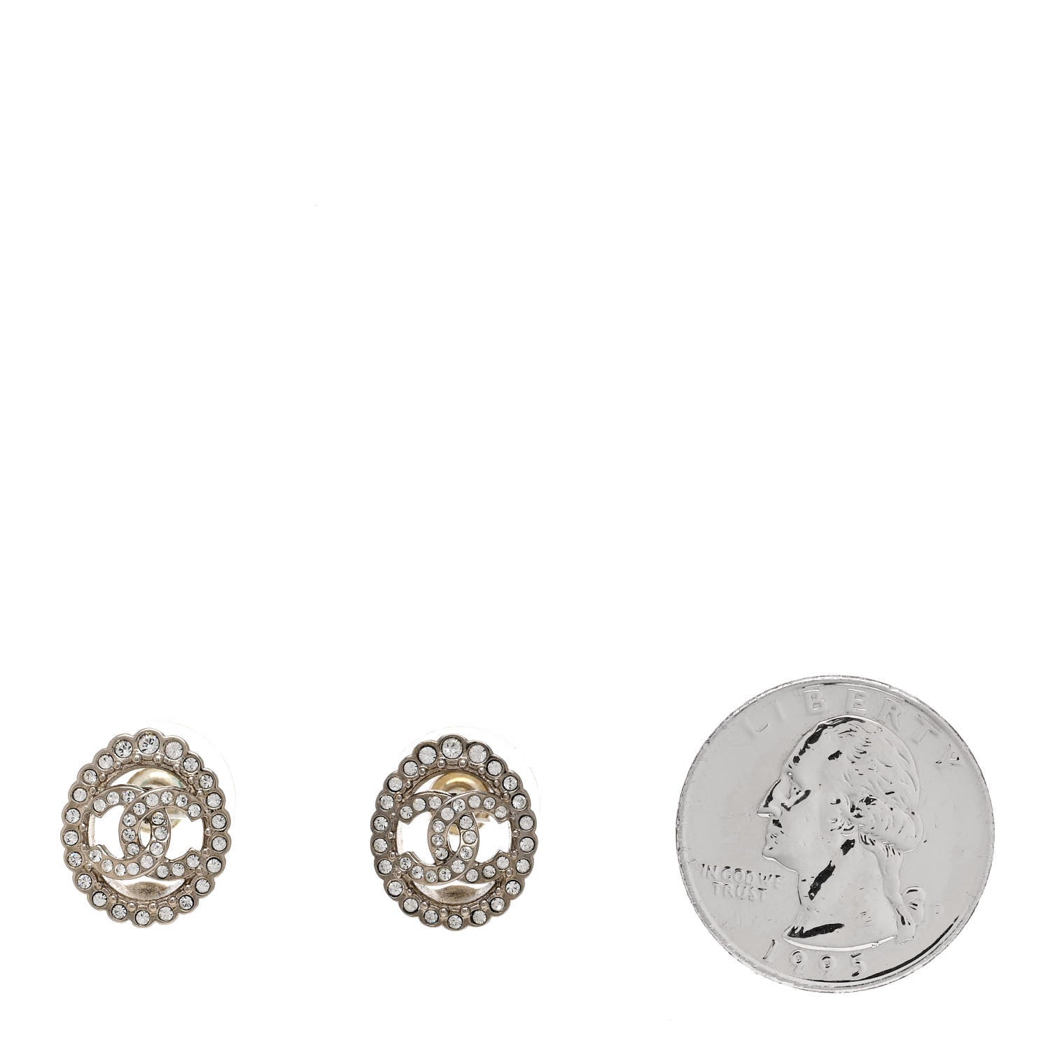 Chanel Crystal CC Oval Earrings Silver 2 of 5