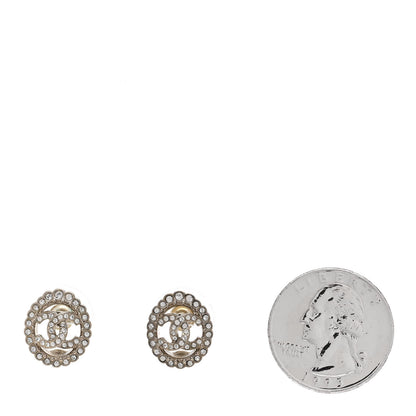 Chanel Crystal CC Oval Earrings Silver 2 of 5