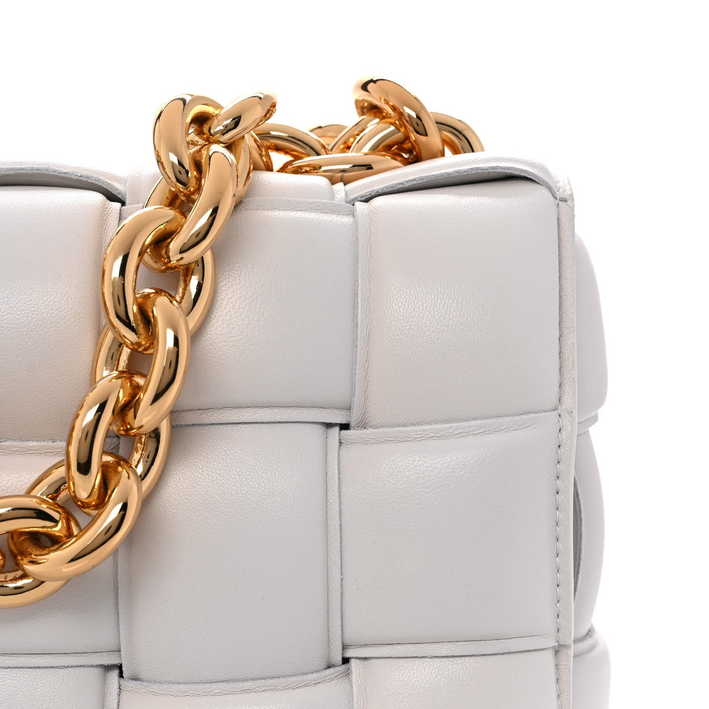 Lambskin Maxi Intreccio Padded Chain Cassette Crossbody Bag White