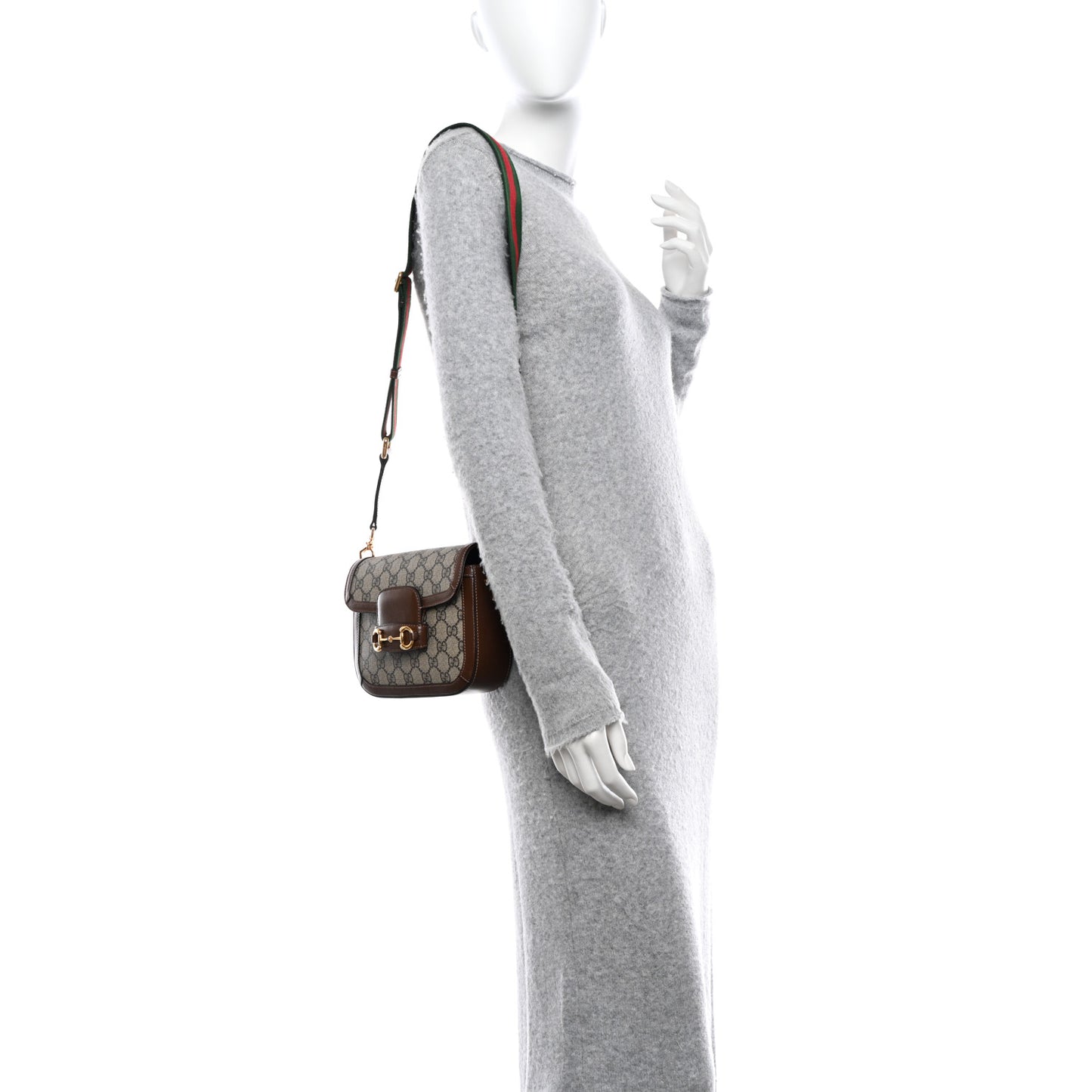 GG Supreme Monogram Web Mini Horsebit 1955 Shoulder Bag Beige Brown Sugar
