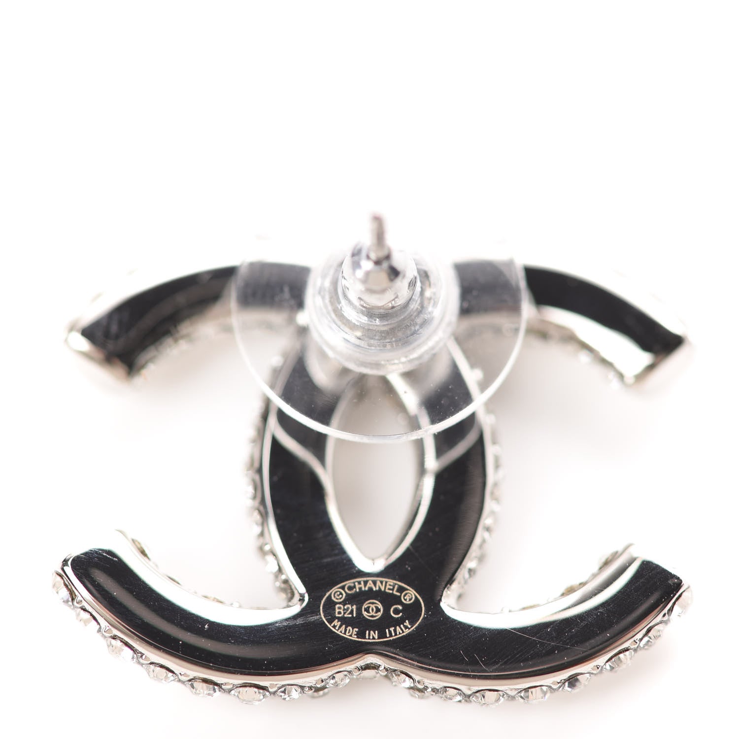 Chanel Crystal CC Treasure Chest Earrings Silver 4 of 5