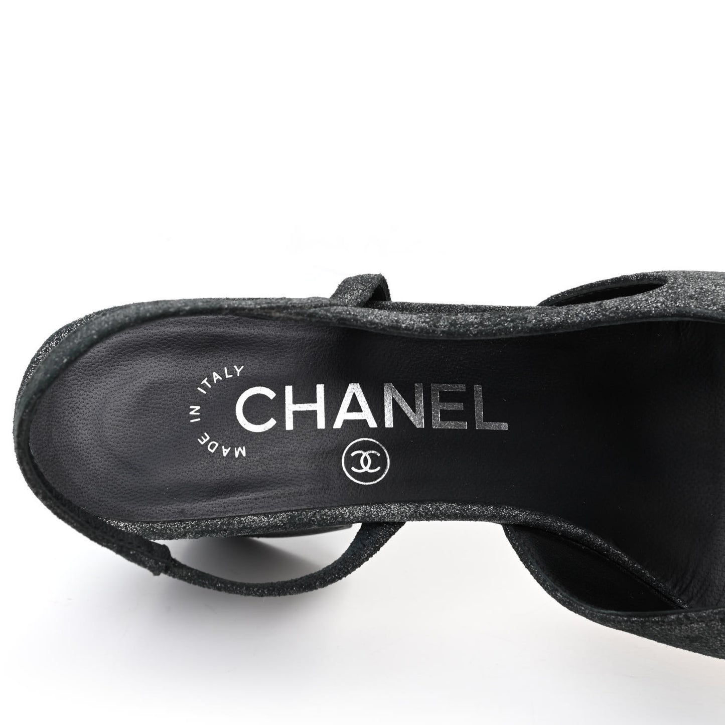 Lambskin Grosgrain Cap Toe CC Slingback Sandals 35.5 Black Silver