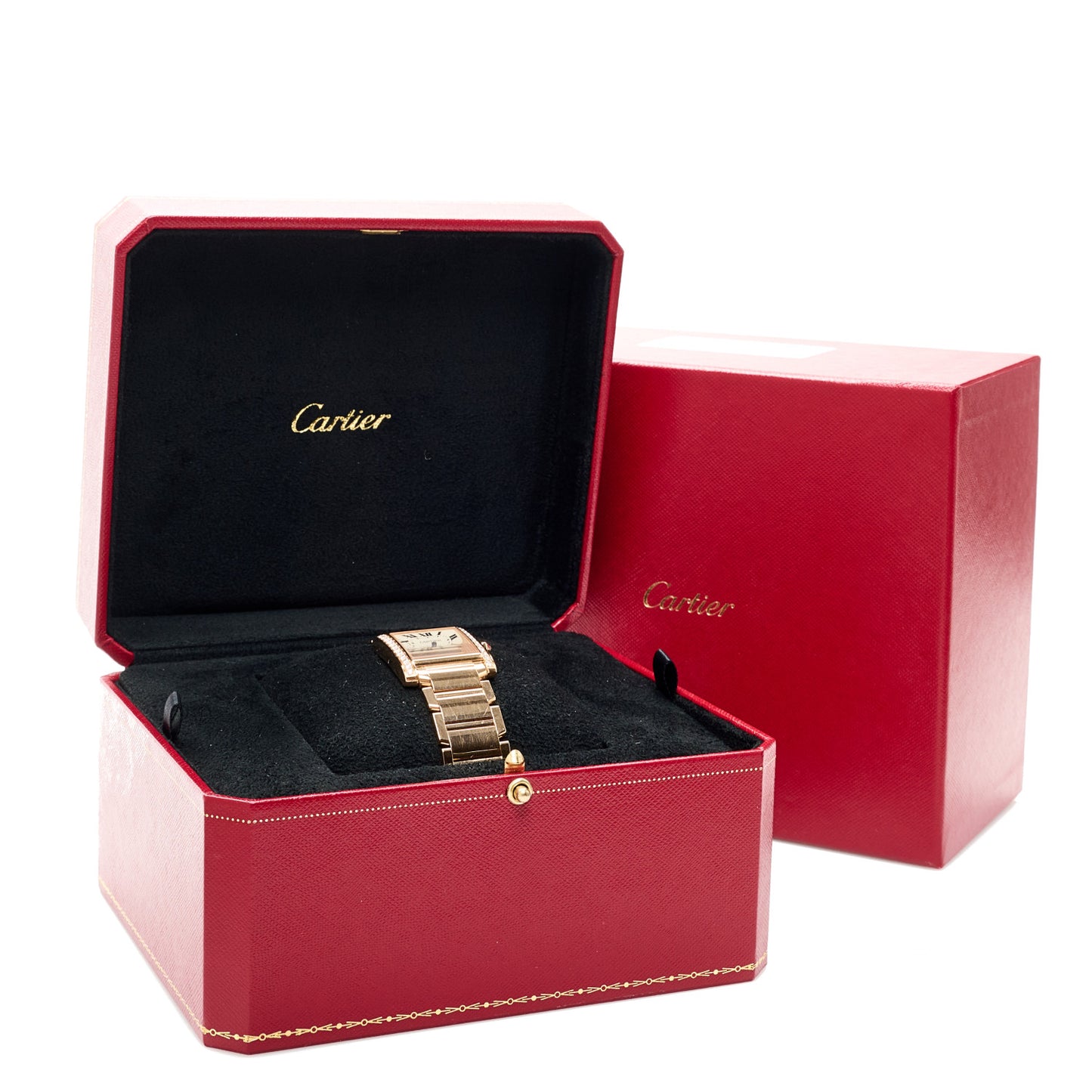 18K Pink Gold Diamond Bezel 25mm Tank Francaise Quartz Watch