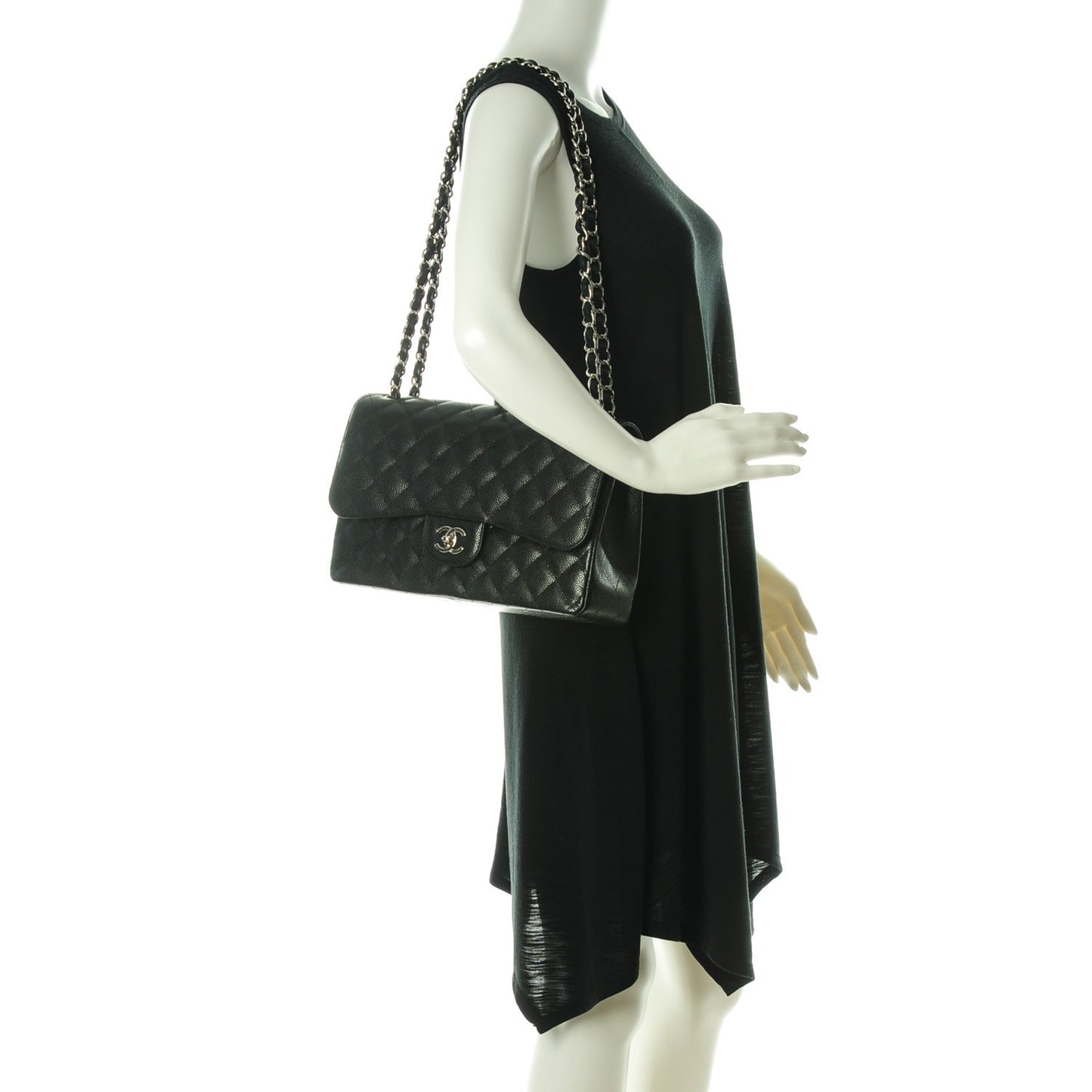 Caviar Quilted Jumbo Double Flap Black
