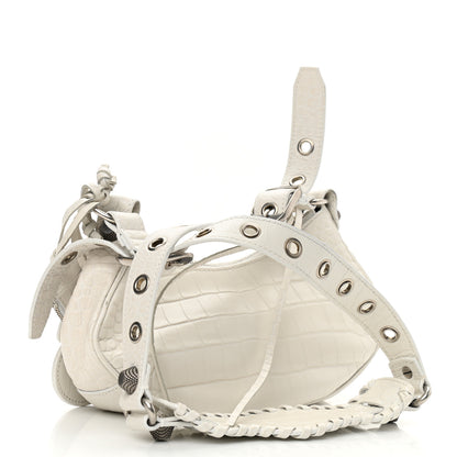 Balenciaga Extra Supple Calfskin Crocodile Embossed Le Cagole Shoulder Bag XS White 3 of 10