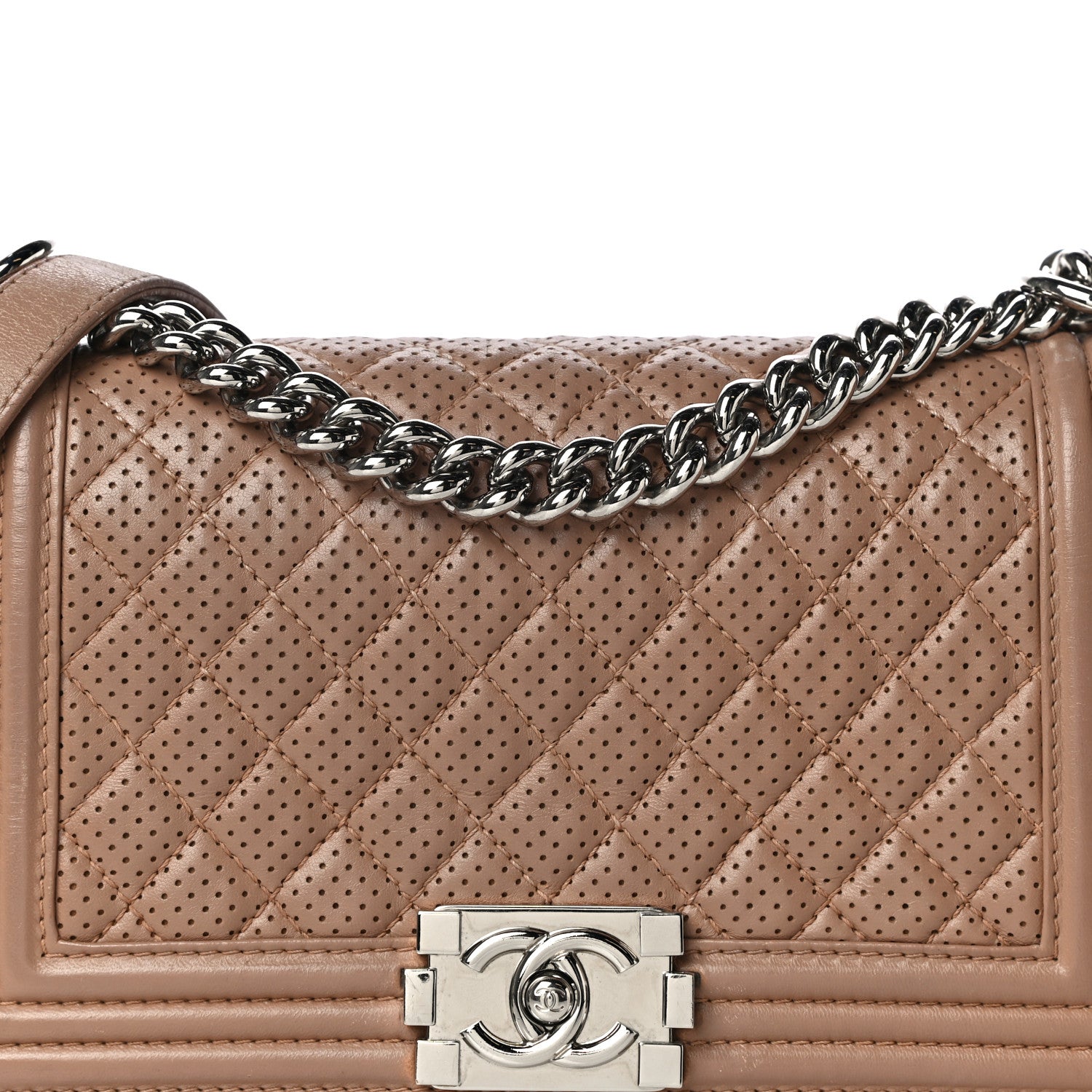 Chanel Lambskin Perforated Medium Boy Flap Dark Beige 8 of 16