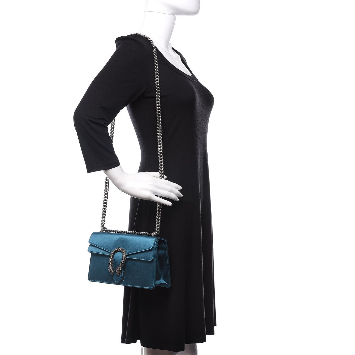 Satin Silk Crystal Small Dionysus Shoulder Bag Turchese Black Diamond