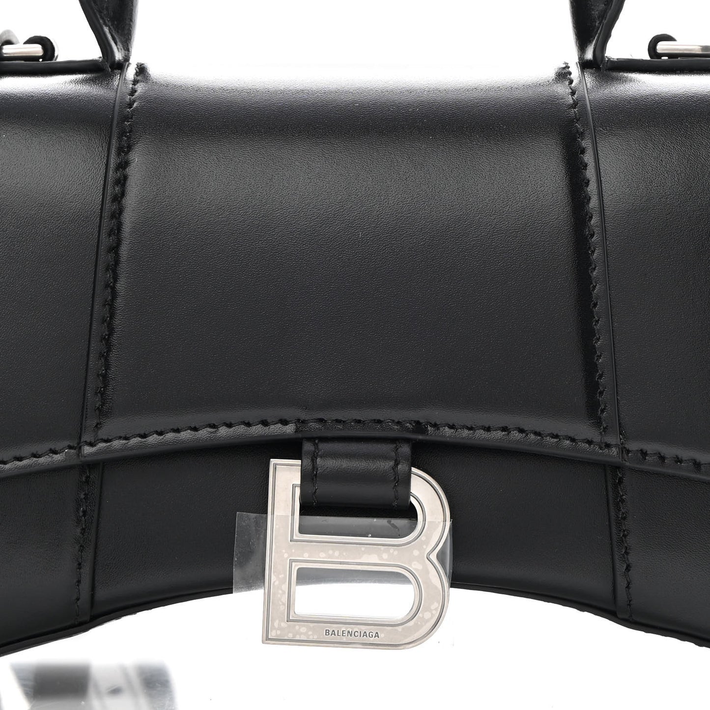 Shiny Box Calfskin Hourglass Top Handle Bag XS Black