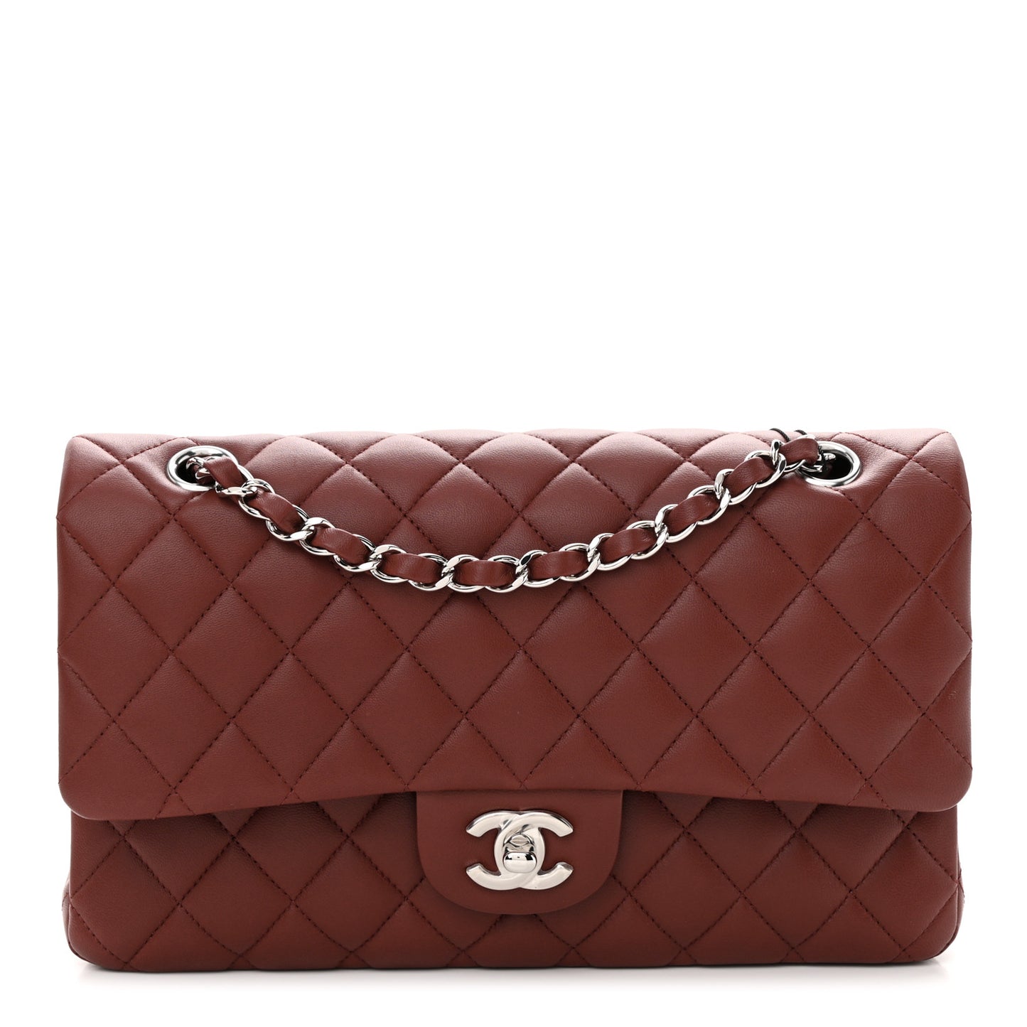 Lambskin Quilted Medium Double Flap Burgundy