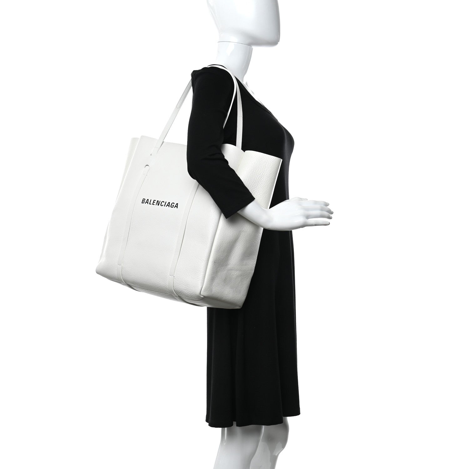 Balenciaga Calfskin Logo Strap Small Everyday Tote White Black 2 of 14