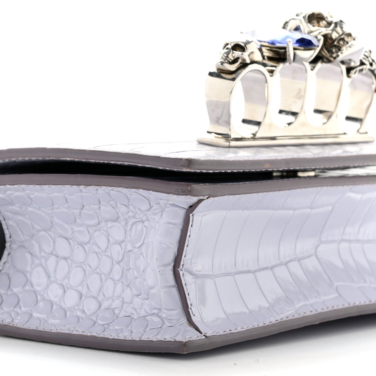 Shiny Crocodile Embossed Jeweled Satchel Lavender
