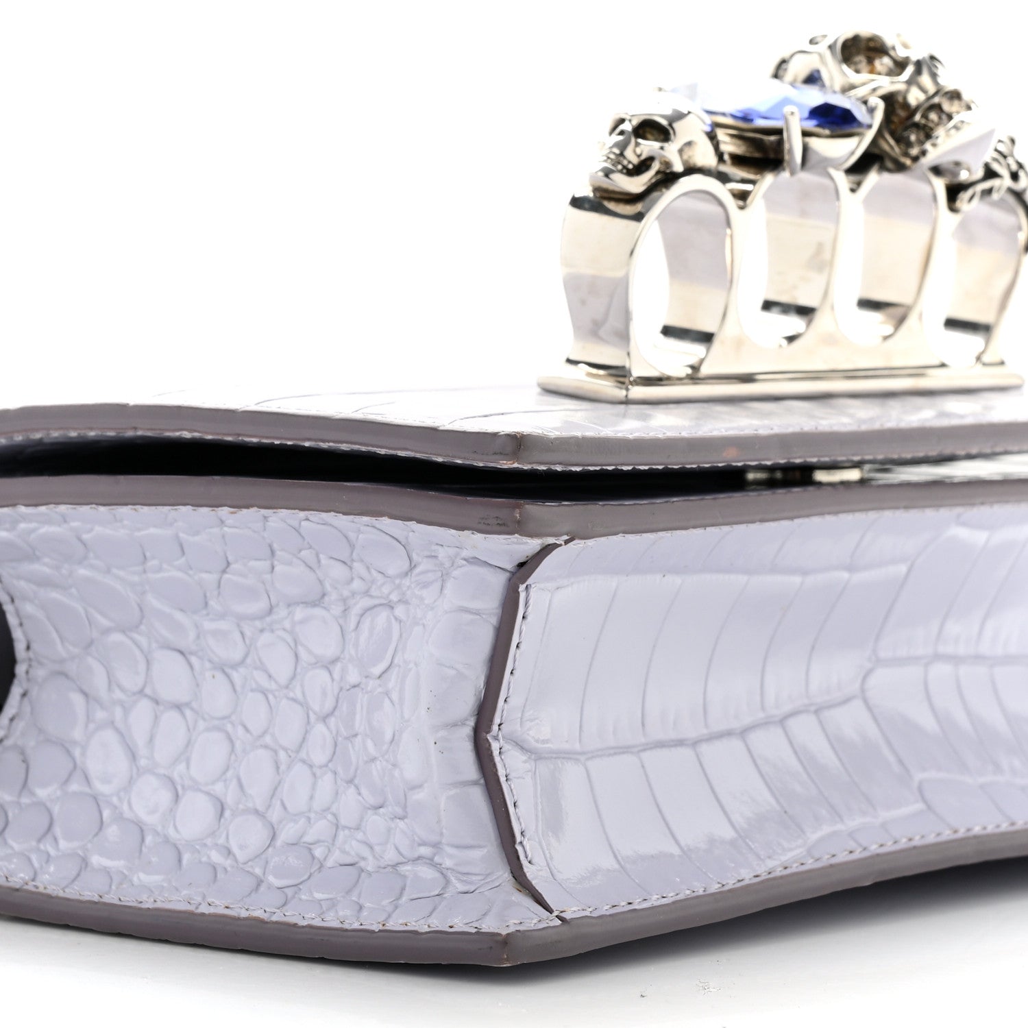 Alexander McQueen Shiny Crocodile Embossed Jeweled Satchel Lavender 9 of 13