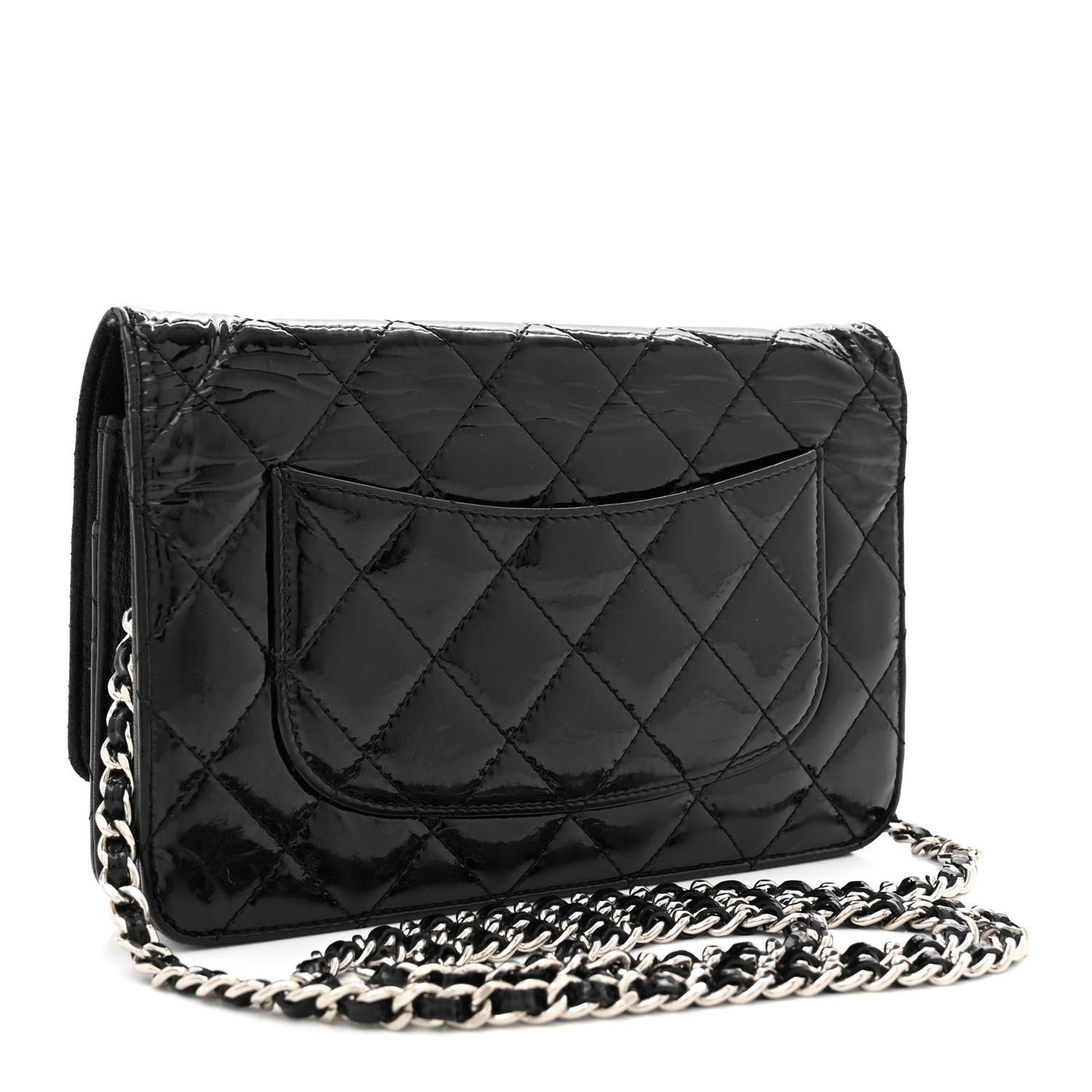 Patent Quilted Wallet On Chain WOC Black