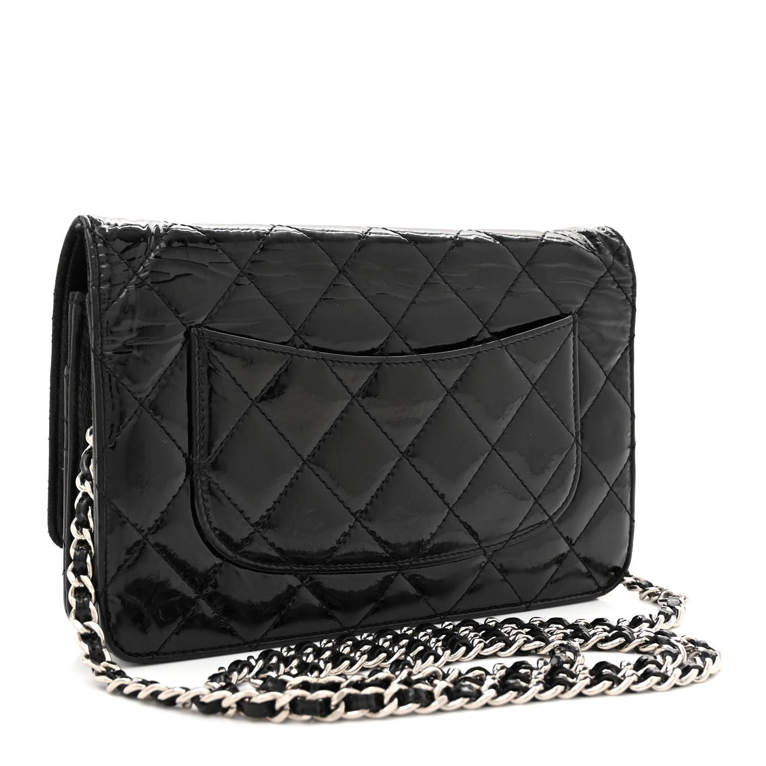 Chanel Patent Quilted Wallet On Chain WOC Black 3 of 12