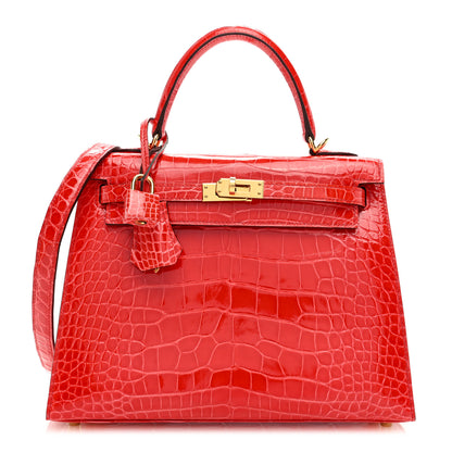 Hermes Shiny Alligator Kelly Sellier 25 Rouge de Coeur 1 of 9