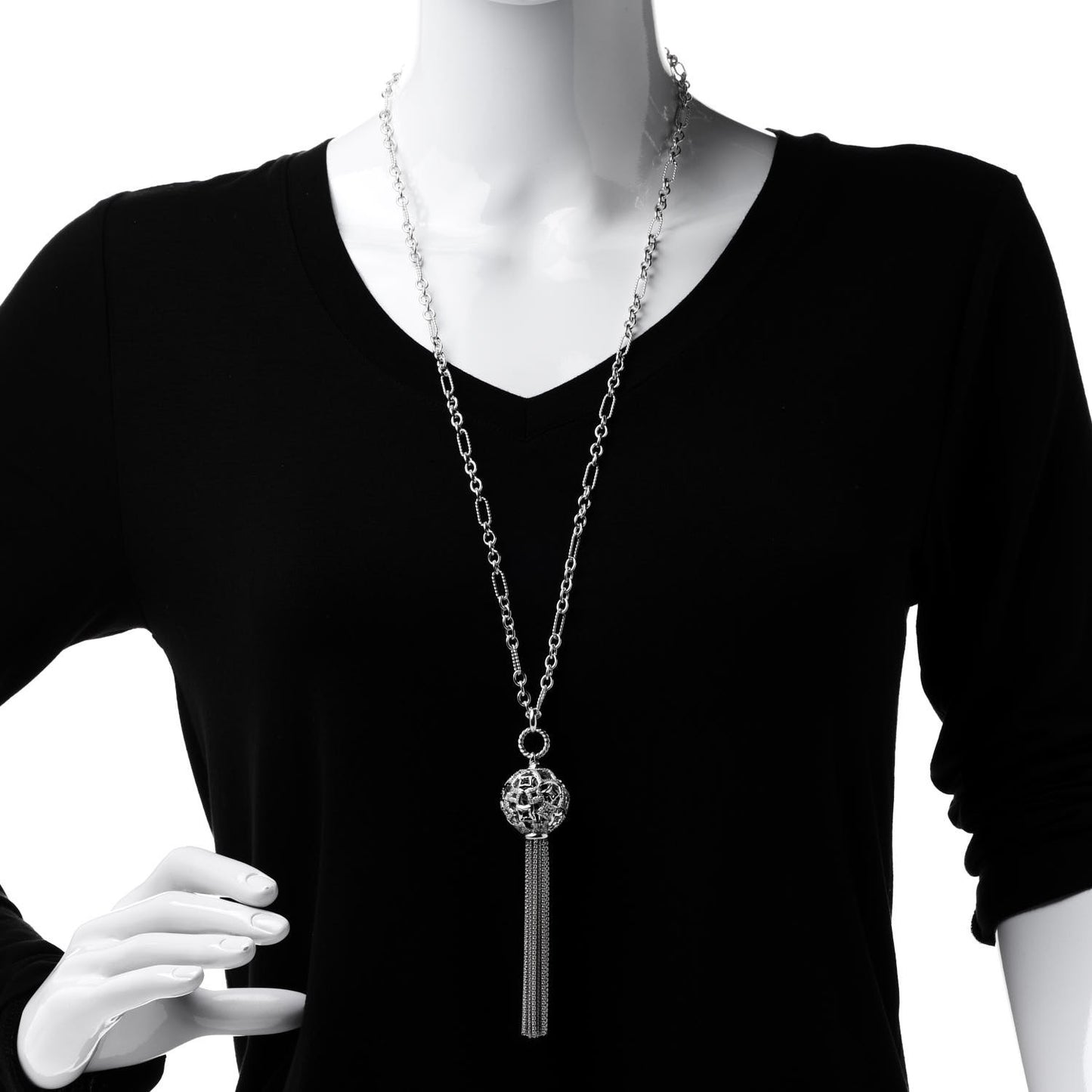Sterling Silver Diamond Tapestry Tassel Necklace