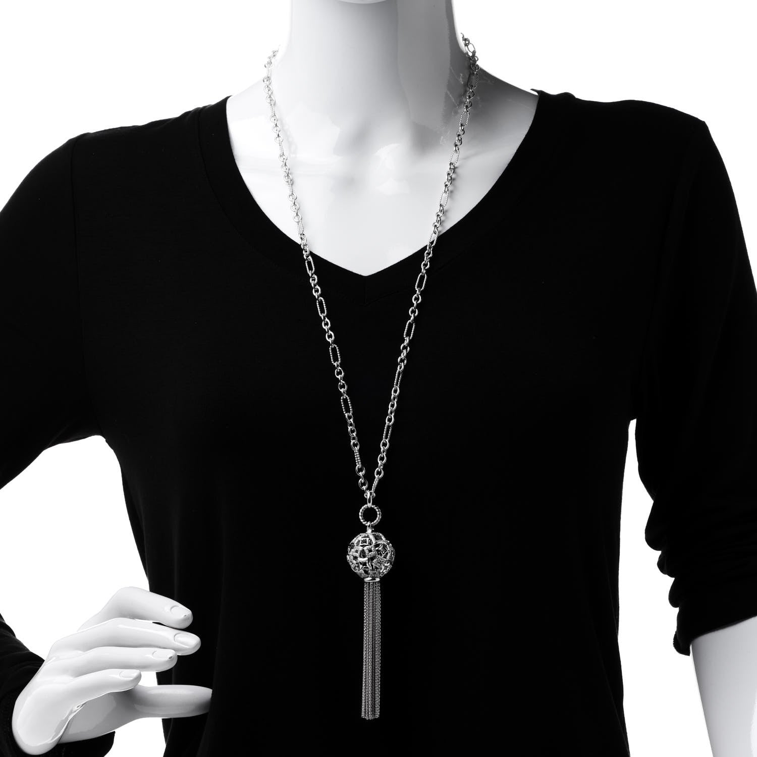 David Yurman Sterling Silver Diamond Tapestry Tassel Necklace 2 of 5
