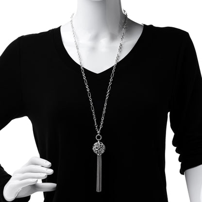 David Yurman Sterling Silver Diamond Tapestry Tassel Necklace 2 of 5