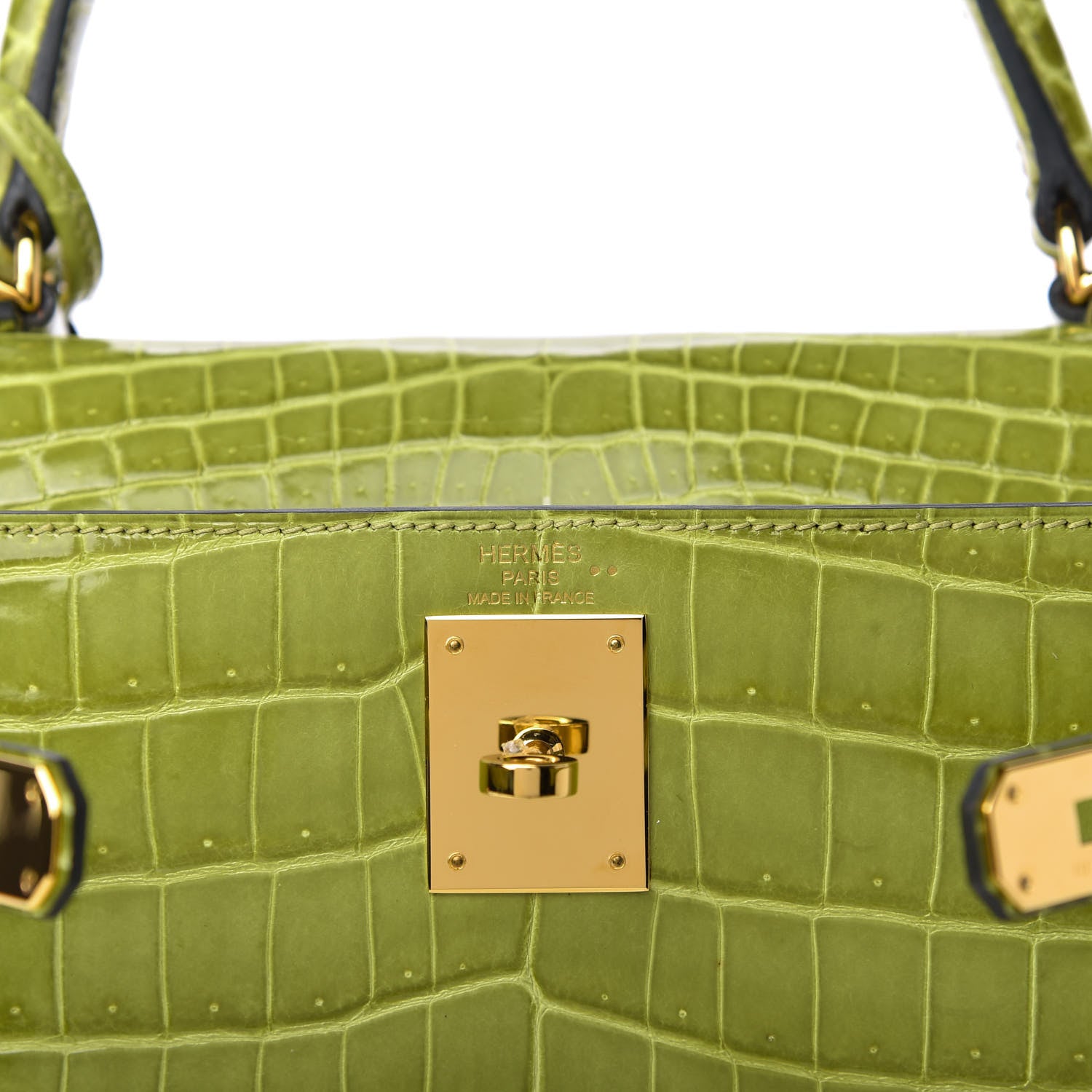 Hermes Shiny Niloticus Crocodile Kelly Sellier 28 Vert Anis 8 of 11