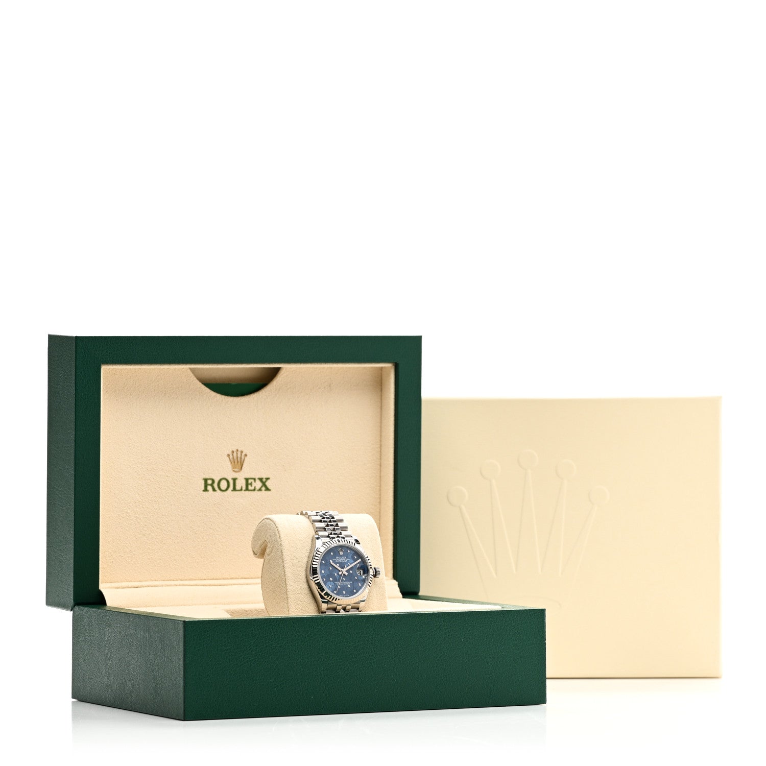 Rolex Stainless Steel 18K White Gold Diamond 31mm Oyster Perpetual Datejust Watch Azzurro Blue Floral 278274 5 of 5
