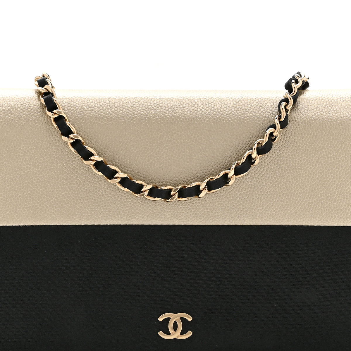 Metallic Caviar Suede Wallet On Chain WOC Gold Black