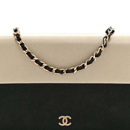 Chanel Metallic Caviar Suede Wallet On Chain WOC Gold Black 9 of 11