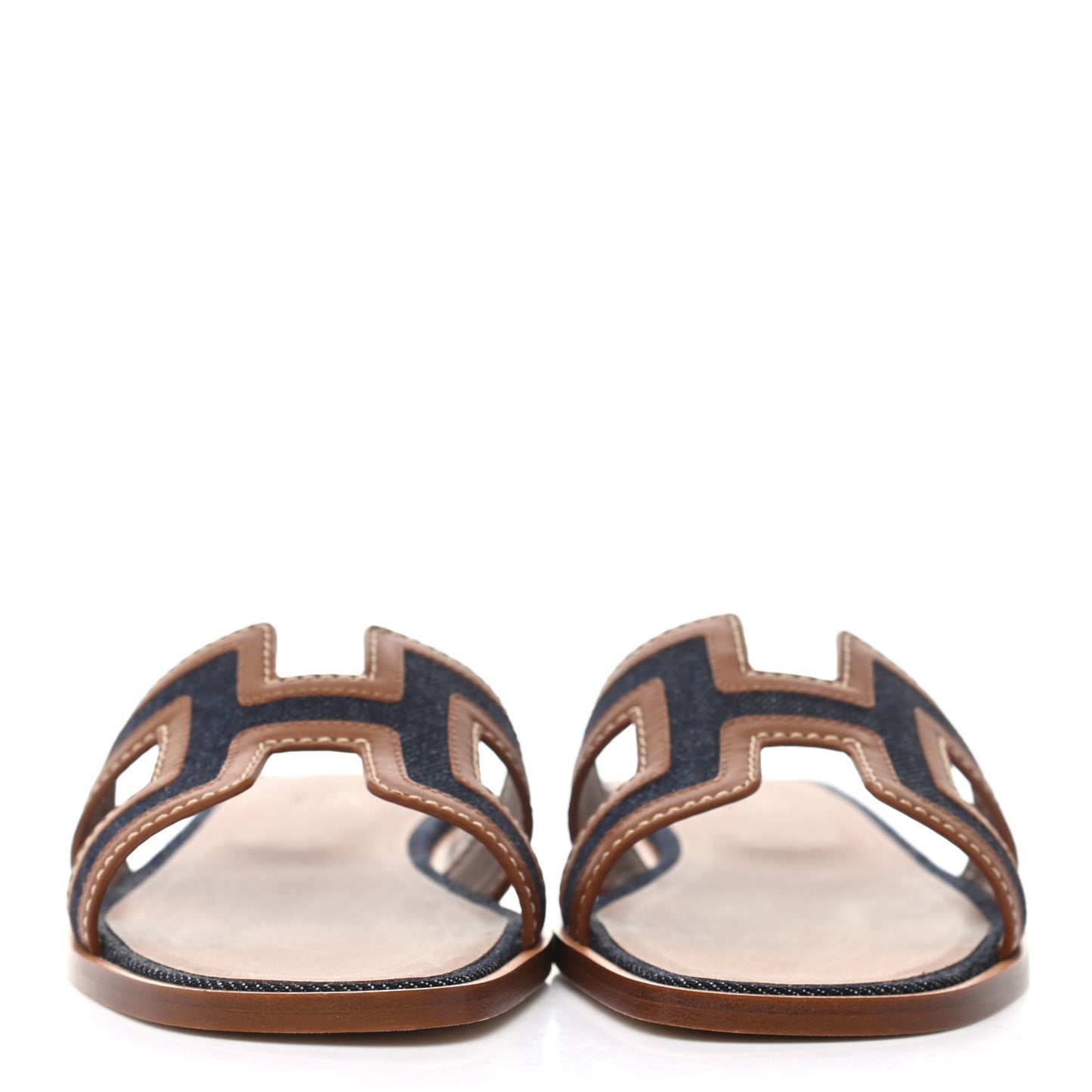 Calfskin Denim Oran Sandals 36 Bleu Brut Gold