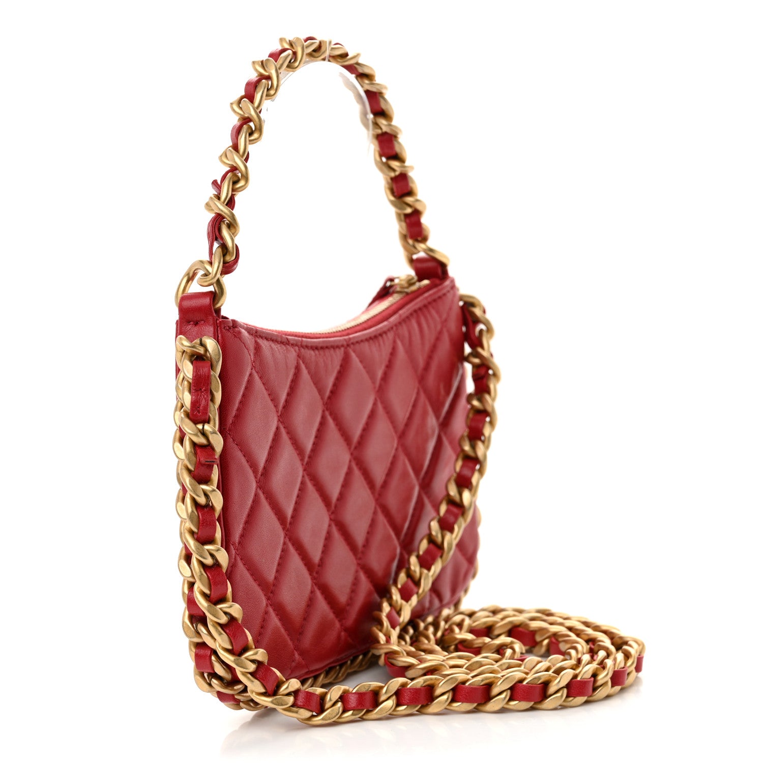 Chanel Shiny Crumpled Lambskin Quilted Trendy Chain Around Hobo Red 3 of 11