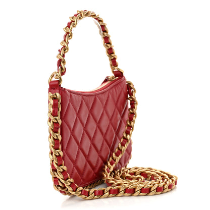 Chanel Shiny Crumpled Lambskin Quilted Trendy Chain Around Hobo Red 3 of 11