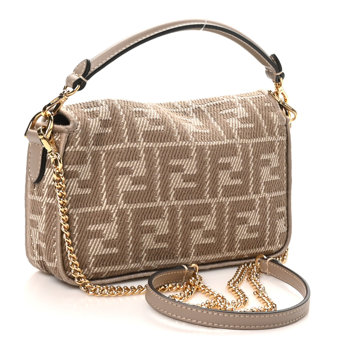 Denim Jacquard FF Effect Vitello Grace Mini Baguette Dove White Dove