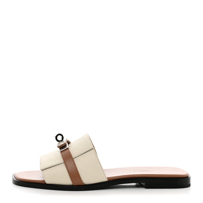 Hermes Calfskin Giulia Sandals 37 Beige Glaise Rose Perle 1 of 9