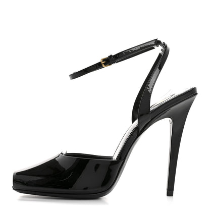 Saint Laurent Patent Calfskin La Scandale 110 Sandals 38.5 Black 1 of 10