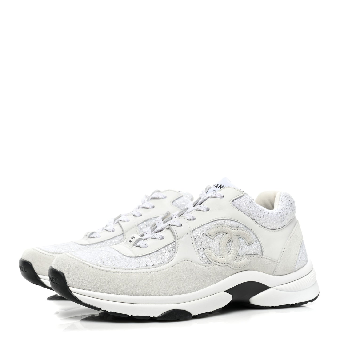 Painted Iridescent Cotton Tweed Suede Womens CC Sneakers 39 White Silver Multicolor