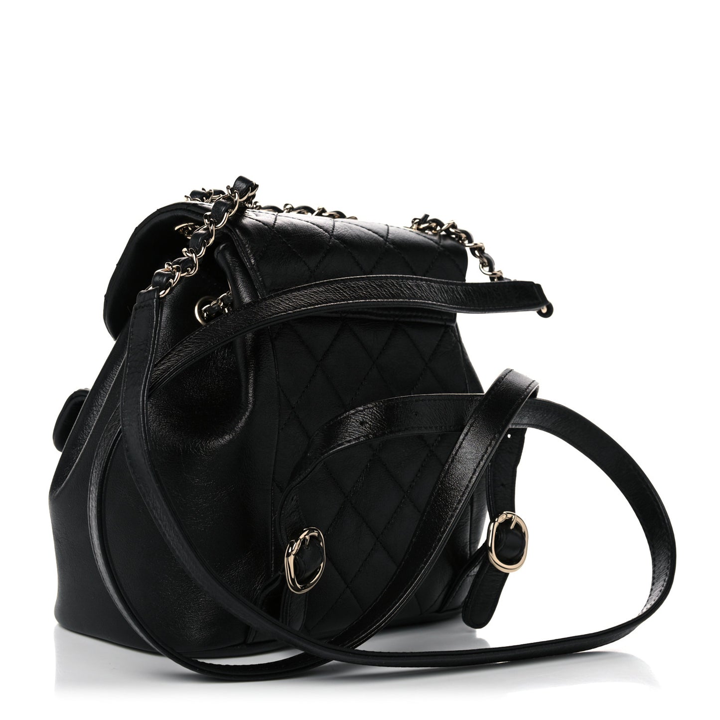 Glazed Aged Calfskin Quilted Small Duma Drawstring Backpack Black