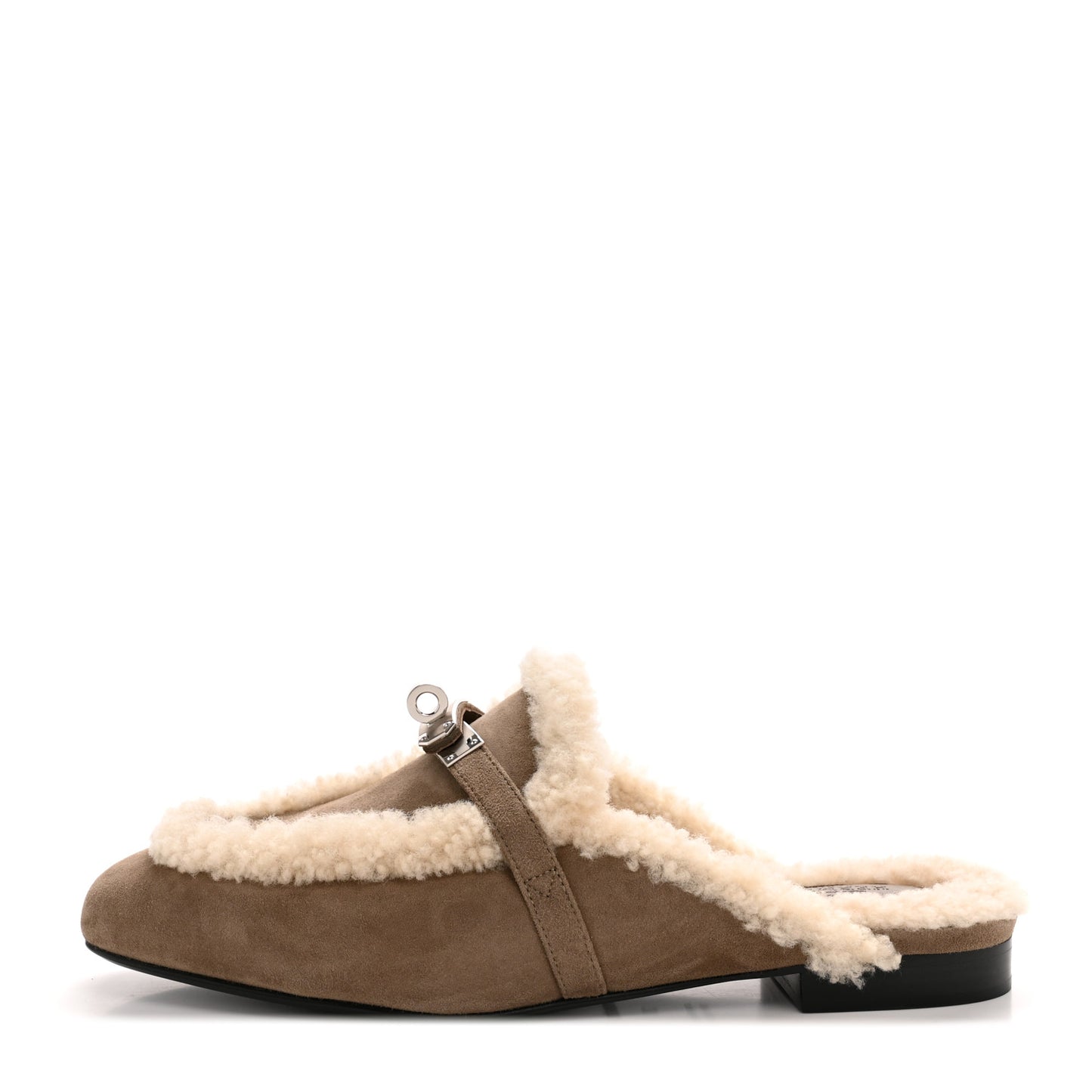 Suede Goatskin Shearling Womens Oz Mules 38 Etoupe Ecru