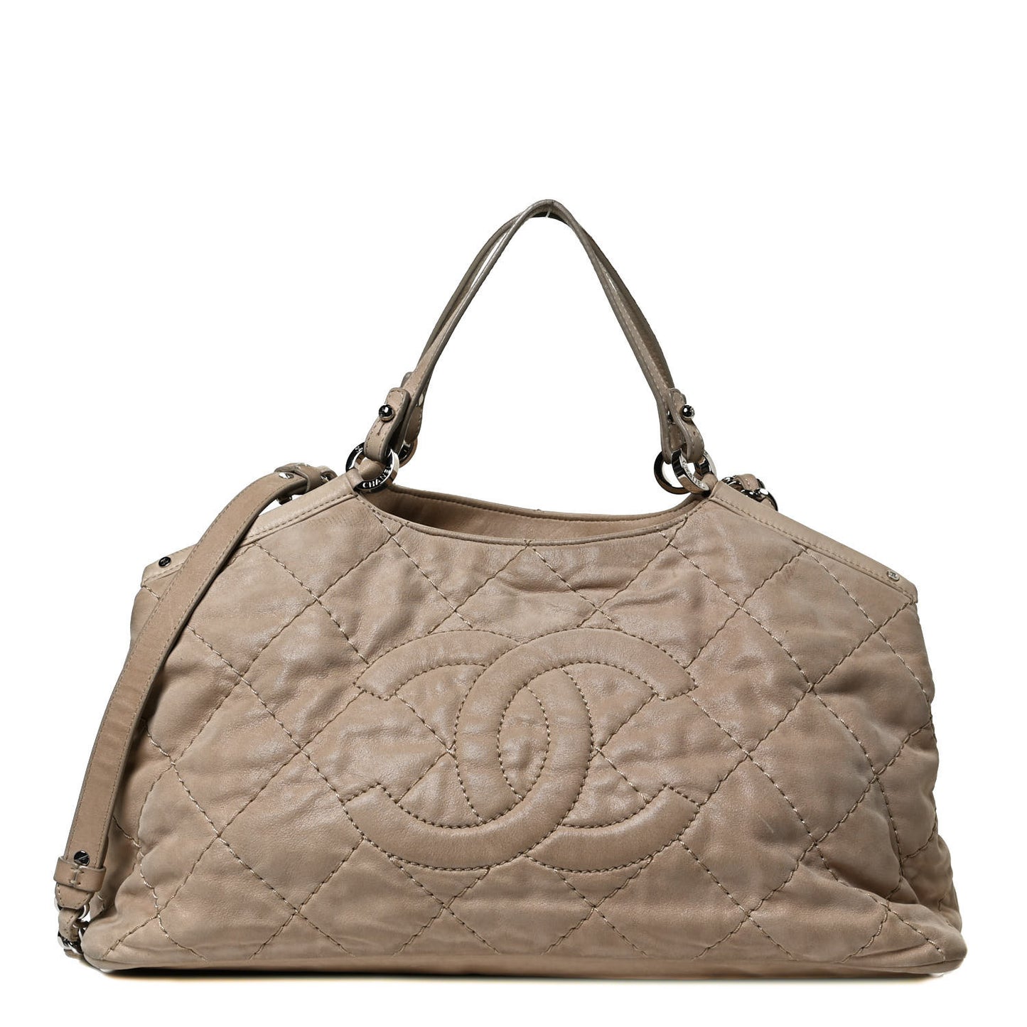 Iridescent Calfskin Quilted Small Sea Hit Tote Beige