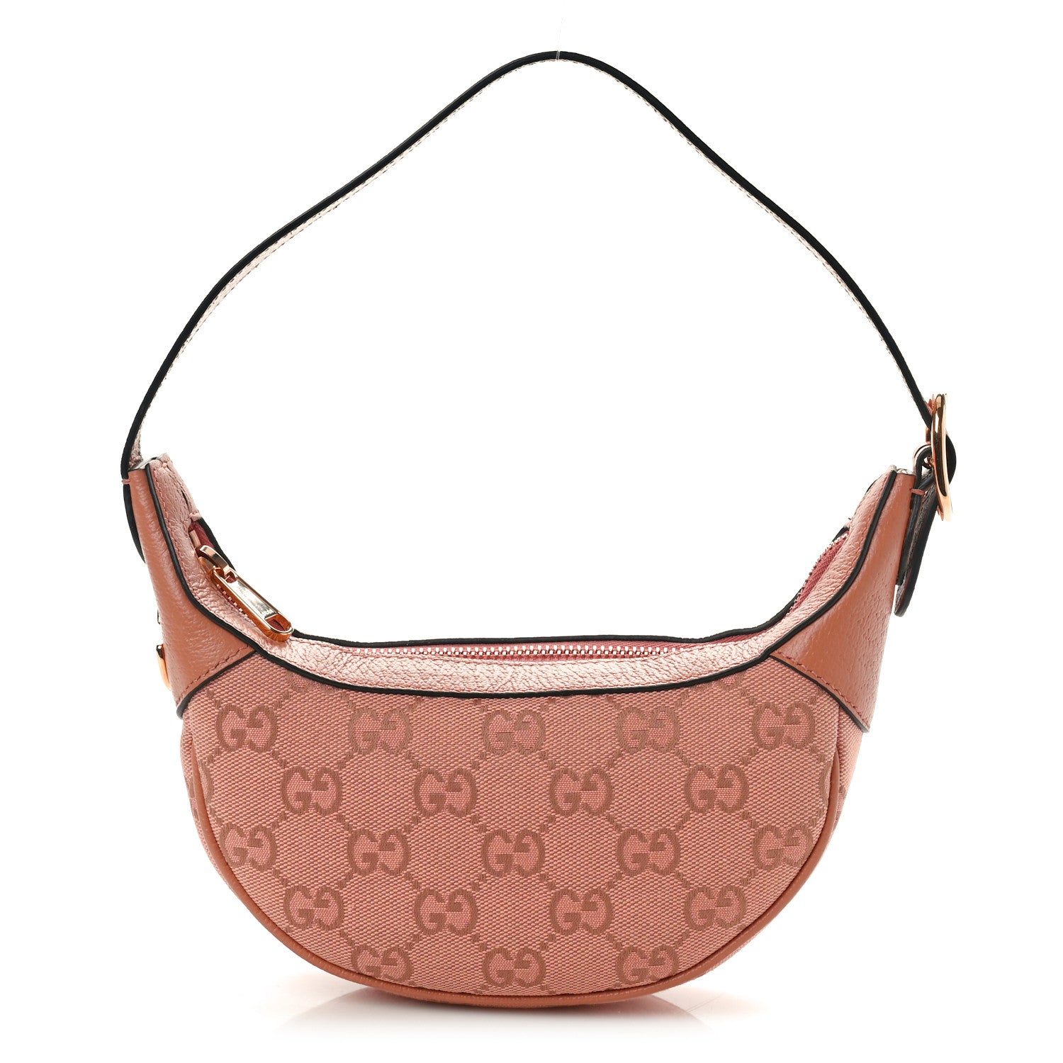 Gucci GG Supreme Monogram Textured Calfskin Web Mini Ophidia Half Moon Hobo Rose Pink 1 of 10