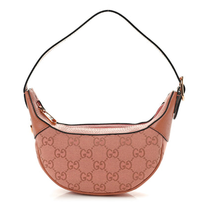 Gucci GG Supreme Monogram Textured Calfskin Web Mini Ophidia Half Moon Hobo Rose Pink 1 of 10