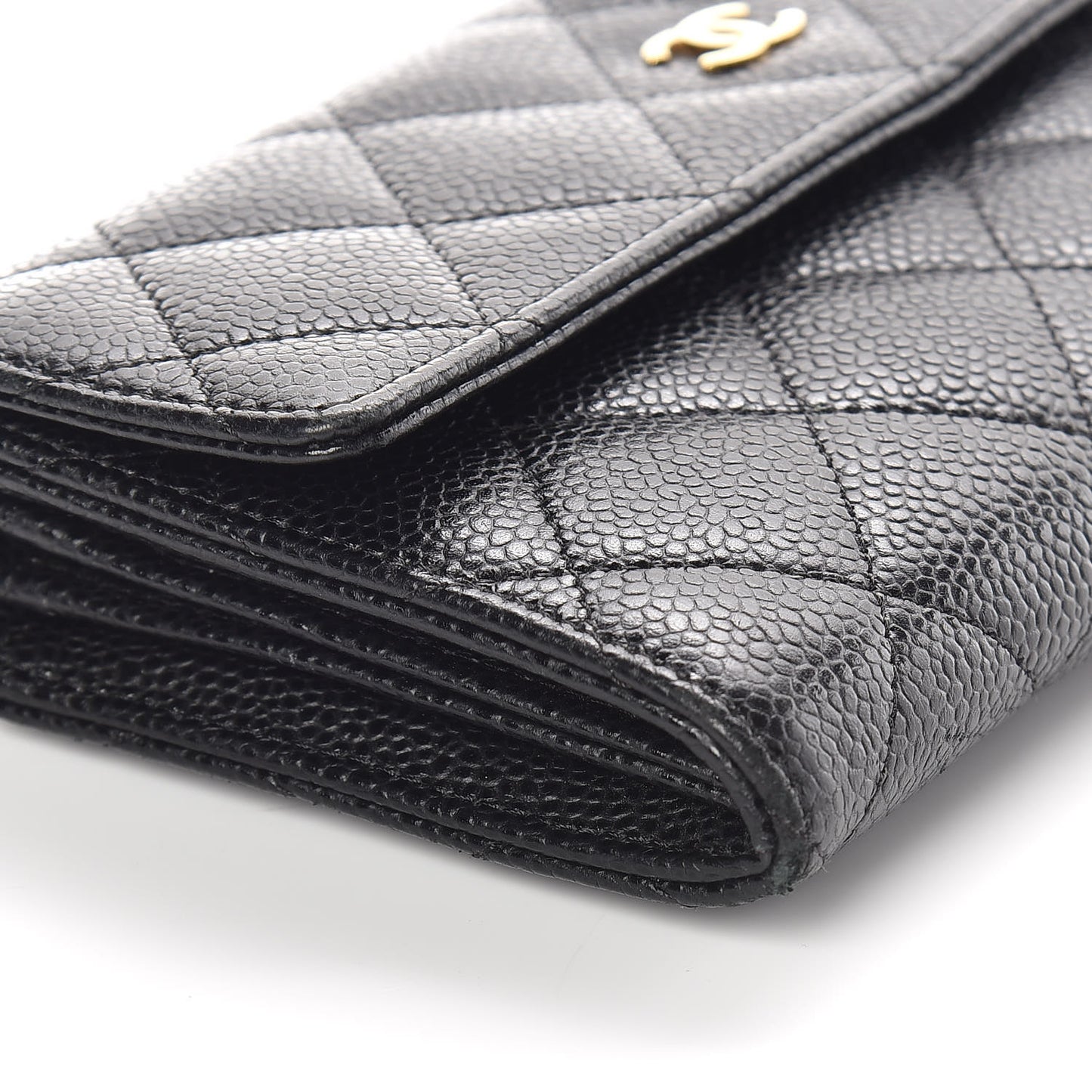 Caviar Quilted Large Gusset Flap Wallet Black